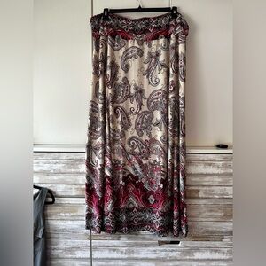 Cato Woman Paisley Maxi Skirt Size 22/24W Stretch Boho Red Cream